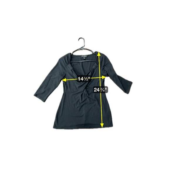 White House Black Market Black Drape Neck 3/4 Sleeve Top Womens Sz Medium - Picture 7 of 9